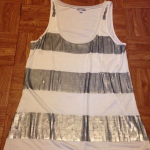 White tank with silver embellished stripes